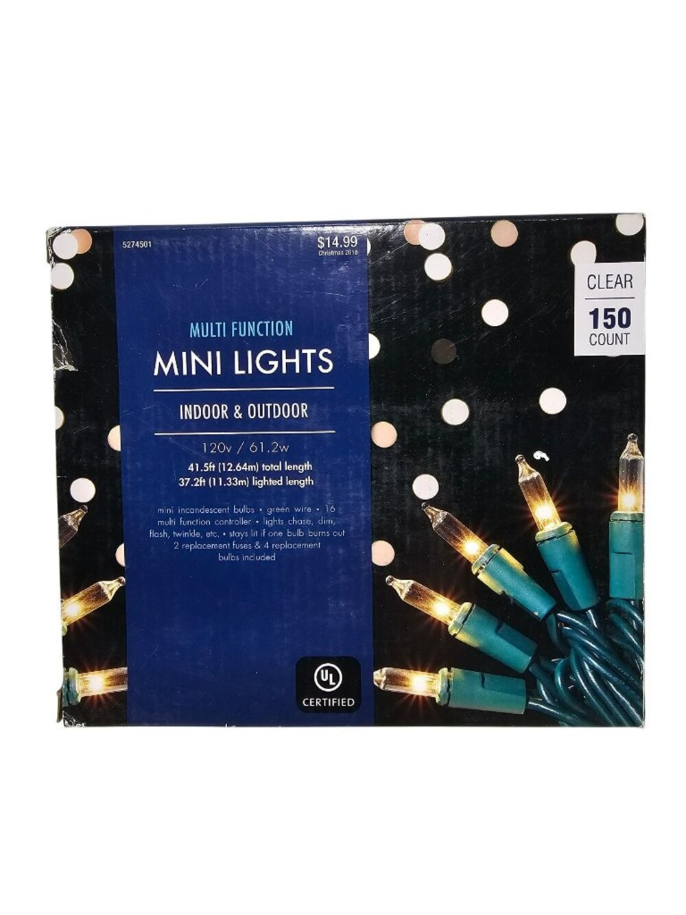 Multi-Function Chase Dim Flash 150 Clear String Lights Indoor/Outdoor Green Wire